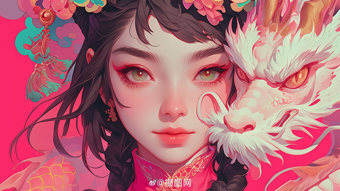 插画分享aigc卡通女孩插画背景图版权素材by摄图网