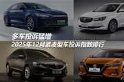 2025年12月紧凑型车投诉指数排行：多车投诉猛增