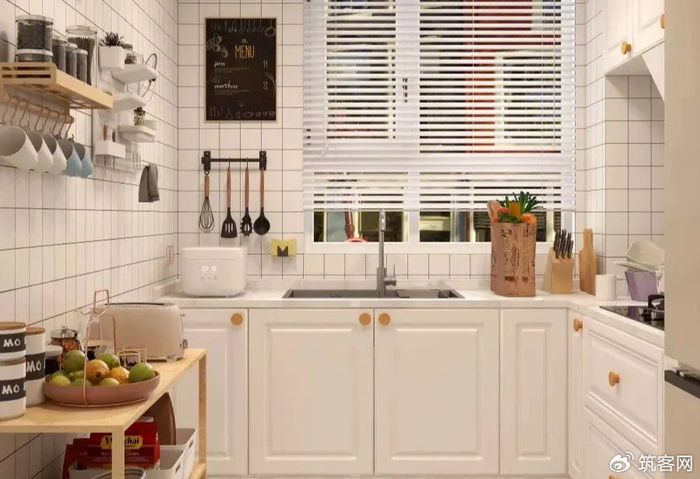 如果没有吊柜,那么在厨房的其他区域(如墙壁)就有更多的设计可能性