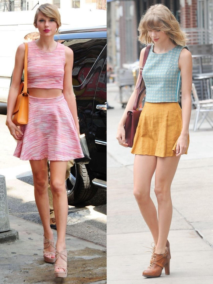 喜欢穿迷你裙的taylorswift基本上所有颜色印花格纹都能轻松驾驭