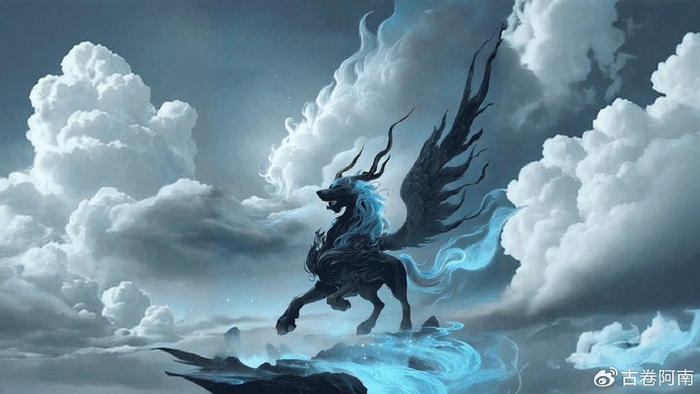 古卷山海:天马兽,似黑头白狗的异兽,见人就飞