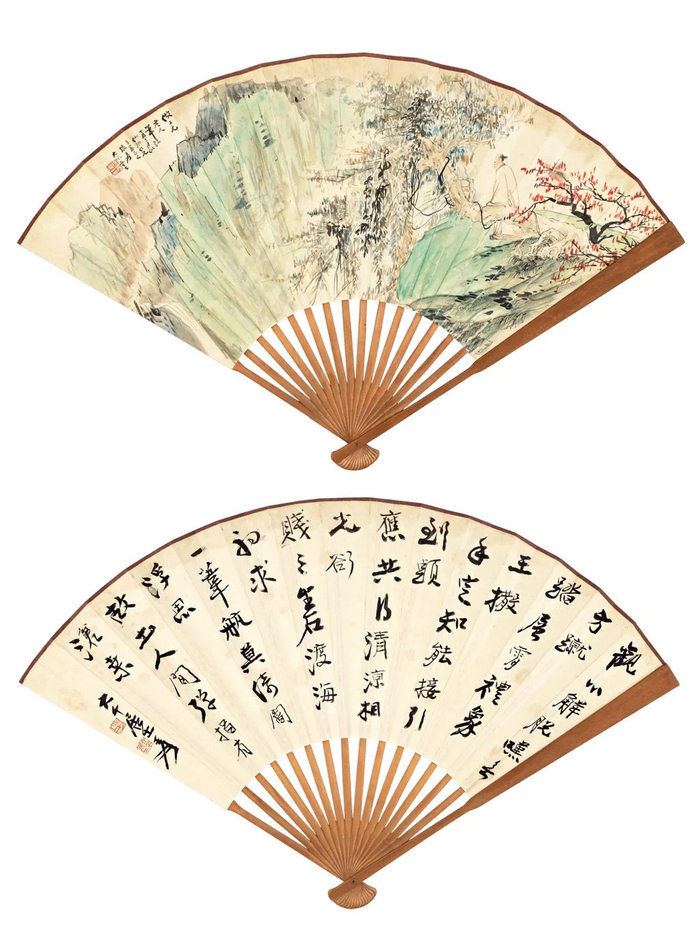 张大千画扇面,清润秀丽,极富诗意!