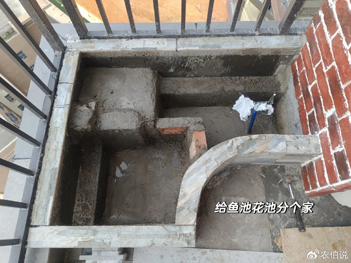 我们可以预留出空间,做好防水准备之后,用水泥和石头堆砌一个鱼池