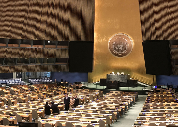 联合国会议大厅里游客可以拍照,但是不允许拍摄视频.