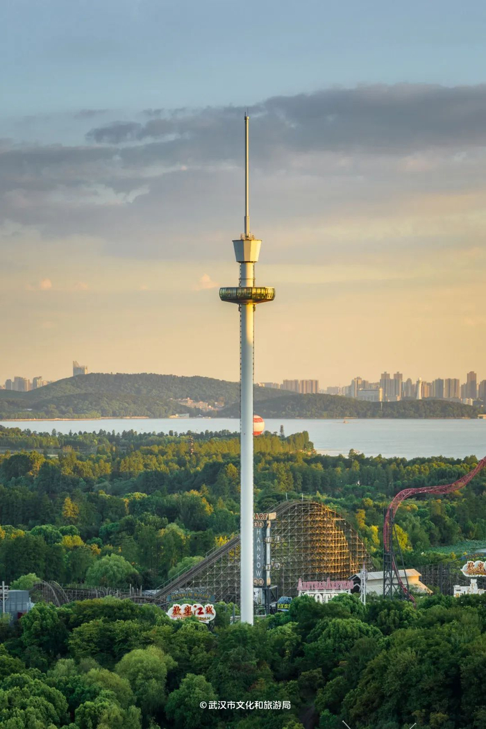 东湖塔,一览广阔的东湖(摄影/minshawkwan)△从45米高的蹦极塔一跃而
