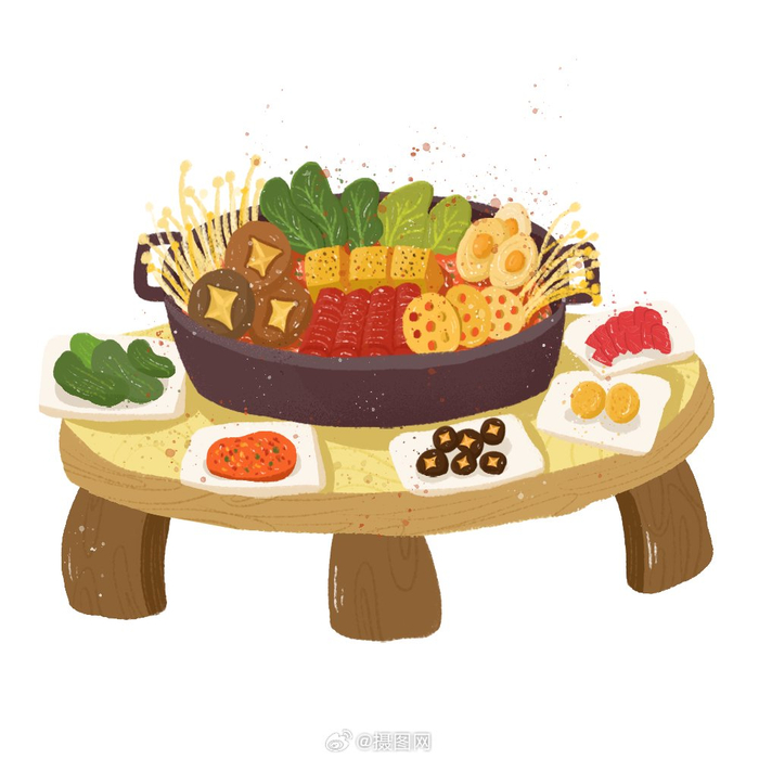 火锅素材超治愈的手绘卡通免抠素材
