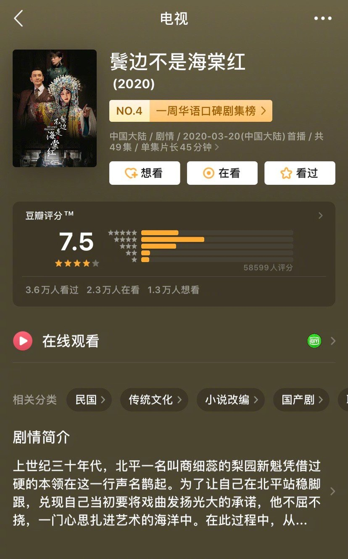 电视剧豆瓣评分都涨到75分了你真香了吗