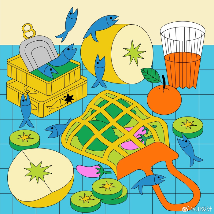 个性鲜明高饱和美食描边插画作品|插画|饱和|美食_新浪新闻