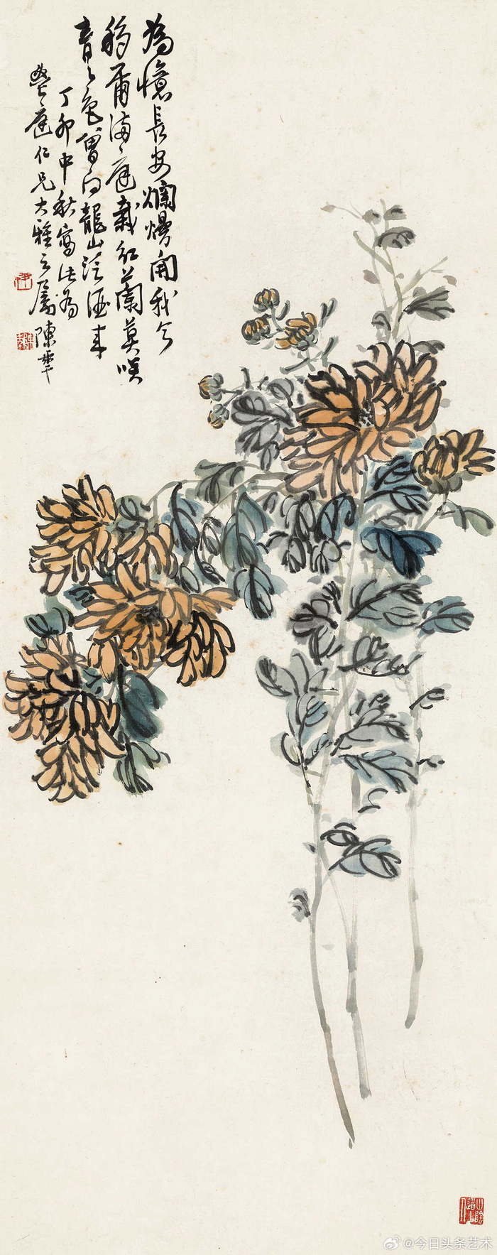 画家陈半丁笔下的秋菊图__财经头条