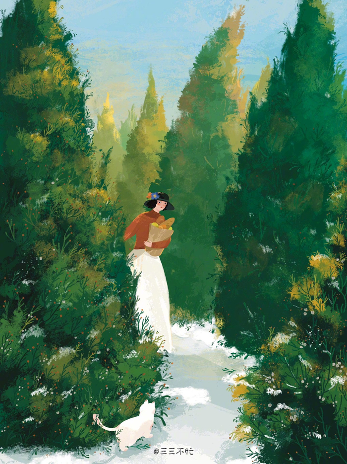 绿色系的插画看完心情都明媚了