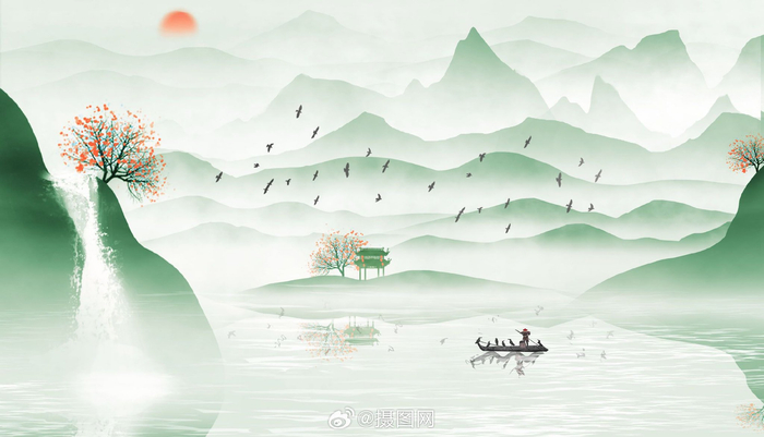 插画分享 | 春天绿色水墨插画背景图分享 版权素材 by 摄图网