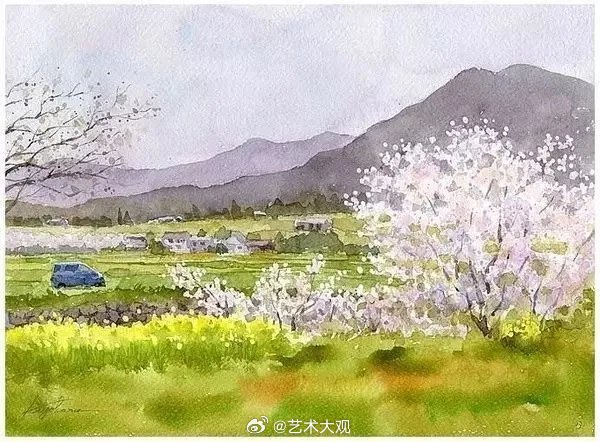清新唯美乡村田园风景水彩插画欣赏