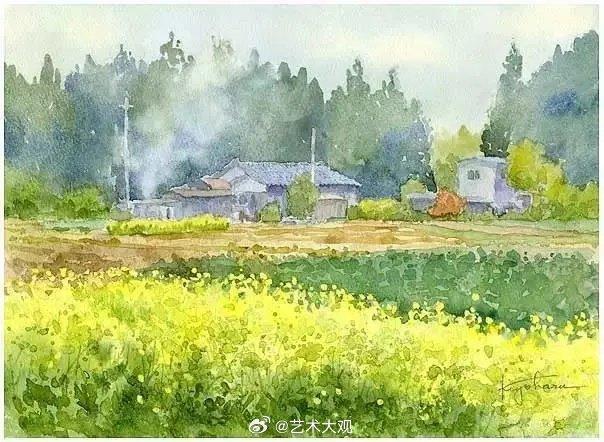 清新唯美乡村田园风景水彩插画欣赏