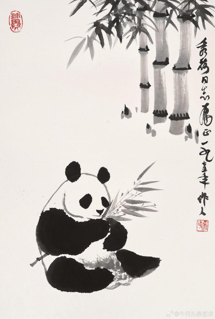 熊猫竹石图图片