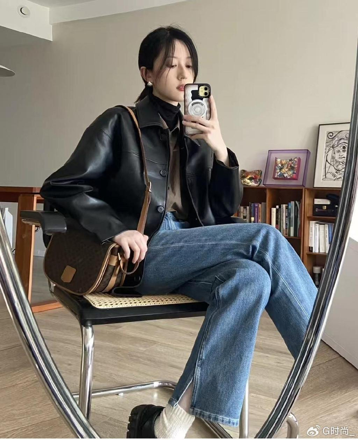 26套秋冬高级感皮衣搭配,时髦又好看|棕色|复古|牛仔裤_新浪新闻