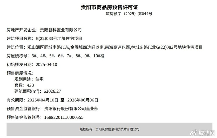 城楼财经|贵阳智科置业项目新获预售证 430套房源即将入市观山湖__财经头条__新浪财经