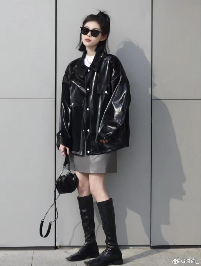 26套秋冬高级感皮衣搭配,时髦又好看|棕色|复古|牛仔裤_新浪新闻