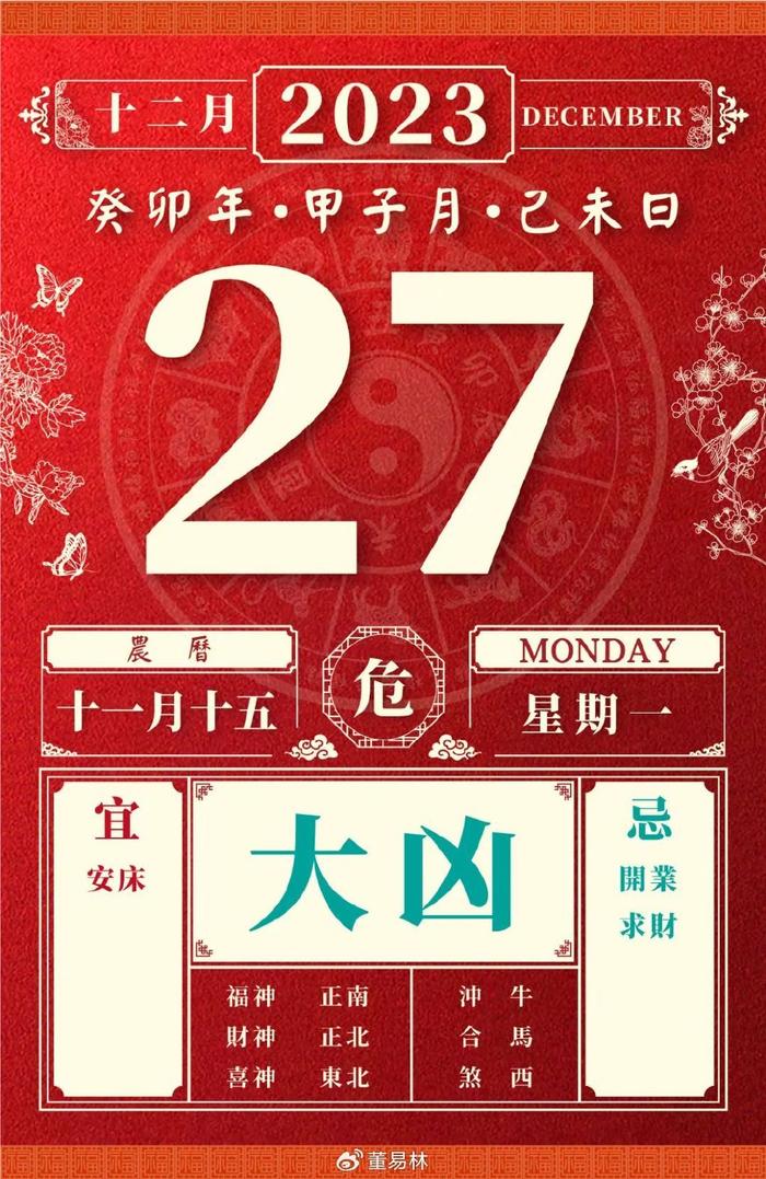 日運勢2023年12月27日十一月十五危