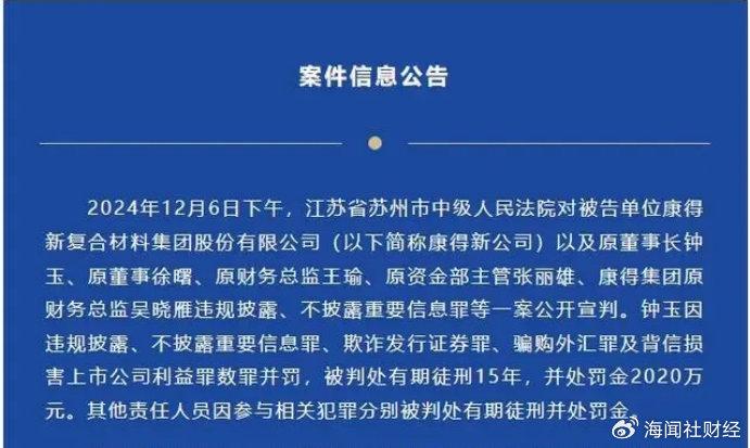 终于判了！造假典例康得新董事长被判15年 曾虚增利润115亿元！