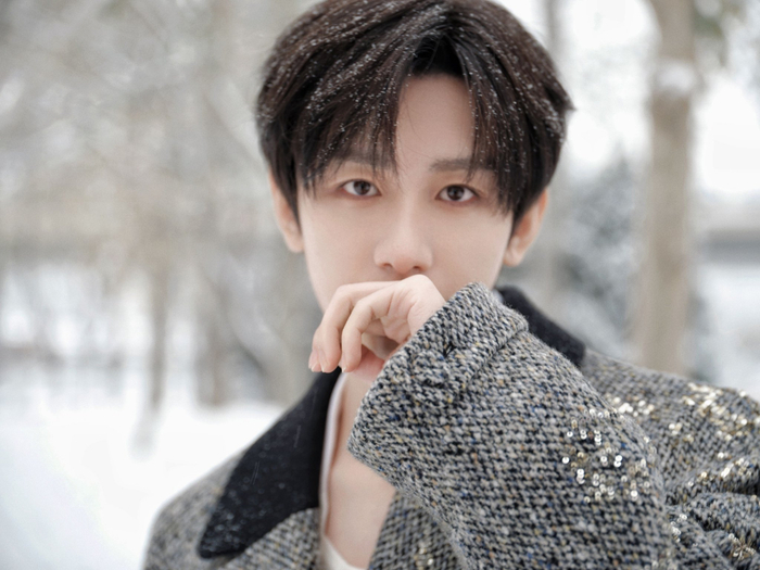 成毅昨天造型的库存照,雪景里的大帅哥
