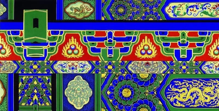 中国传统建筑艺术,精细入微彩绘纹样一组.
