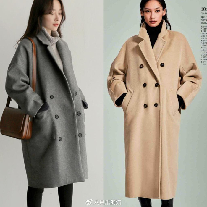 但需要注意的是,o型大衣中间宽松的部分容易有横向拉宽显胖的效果