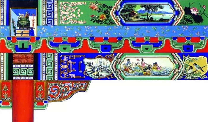 中国传统建筑艺术,精细入微彩绘纹样一组.