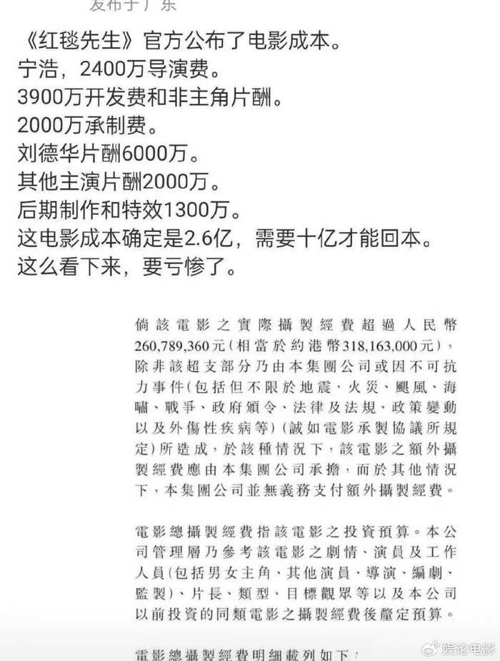 红毯先生票房惨淡宁浩创新市场不接受票房不够刘德华片酬