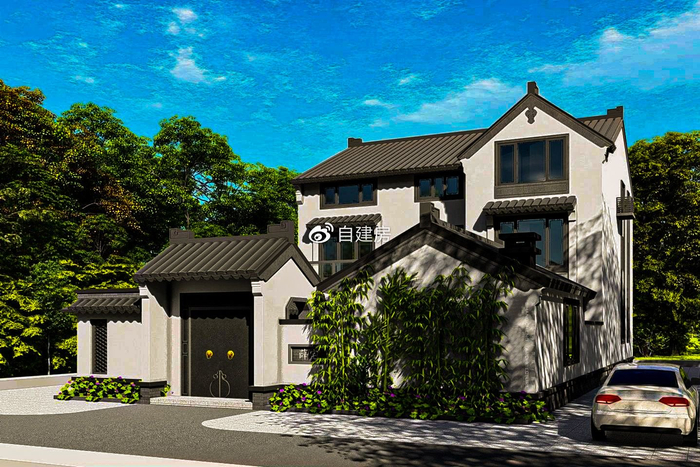 占地130平米三层苏式园林自建别墅中式四合院别墅户型图外观效果图