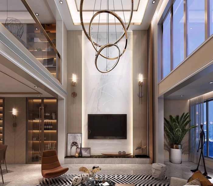复式别墅挑空客厅电视背景墙合集