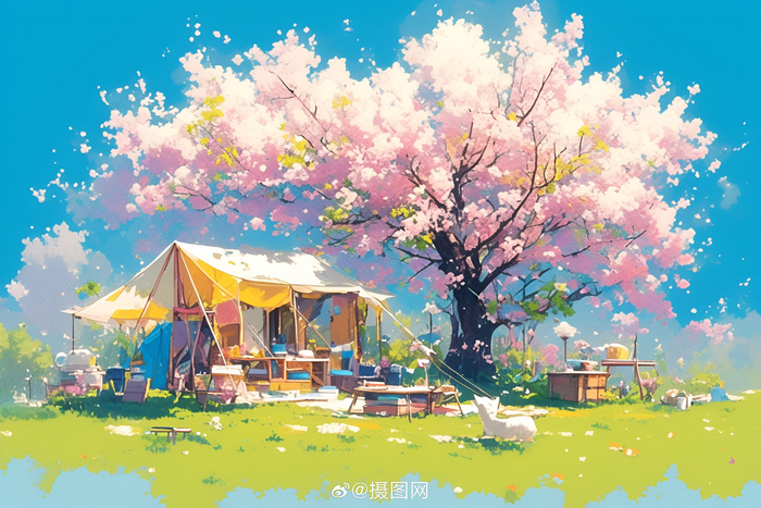 插画分享aigc粉色樱花背景图版权素材by摄图网