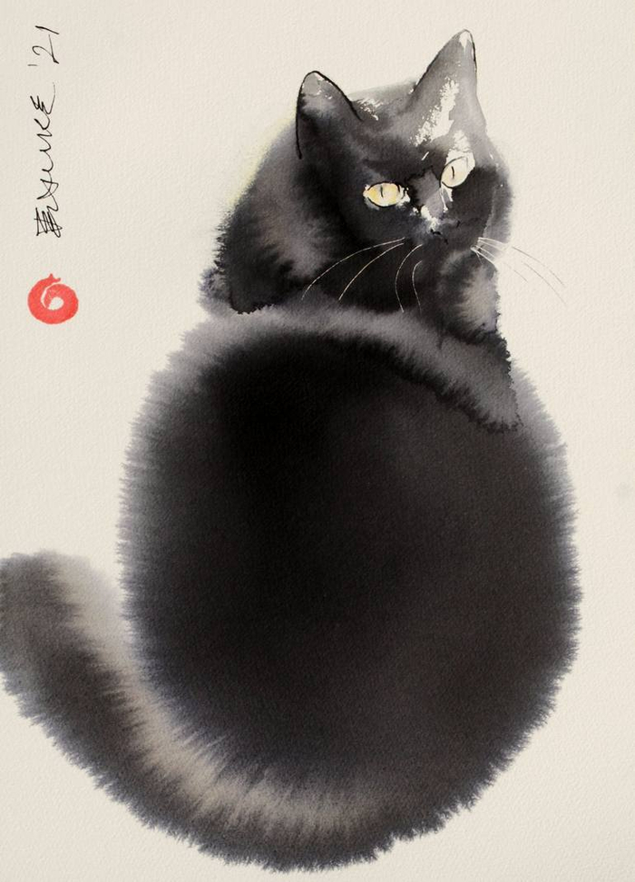 艺术家endre penovác笔下的水墨猫