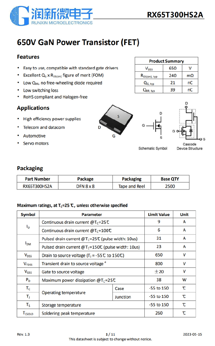 润新微电子 rx65t300hs2a 资料信息.