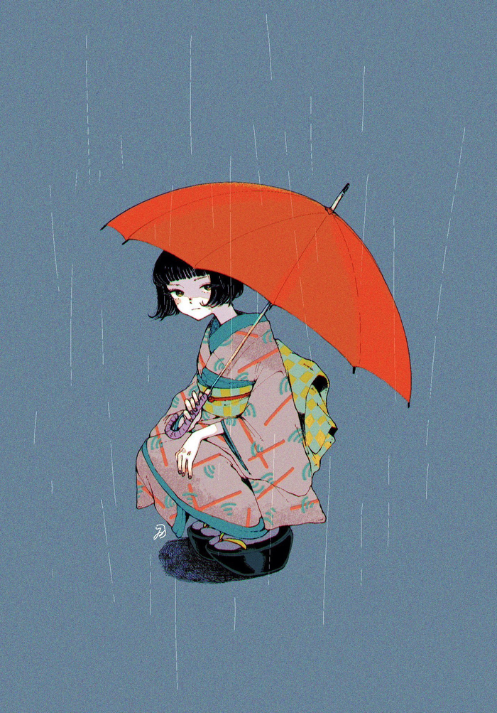 分享一组插画师 朝际イコ 日式人物插画,人物生动,配色惊艳!