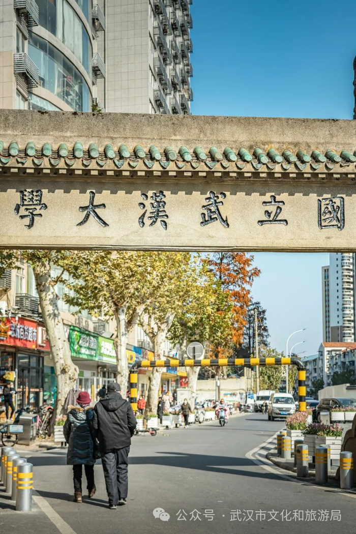 武汉大学的"四大景观"老图书馆,老斋舍,樱花,老牌坊,前三处均在校内