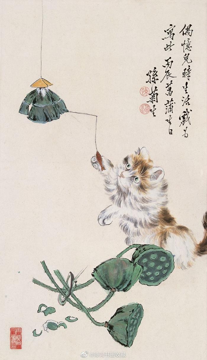 中国美術・純手描き猫三尺画芯・水彩画・孙菊生印款・肉筆・宣紙・茶道・国画・文房 中国美術・純手描き猫三尺画芯・水彩画・孙菊生印款・肉筆・宣紙