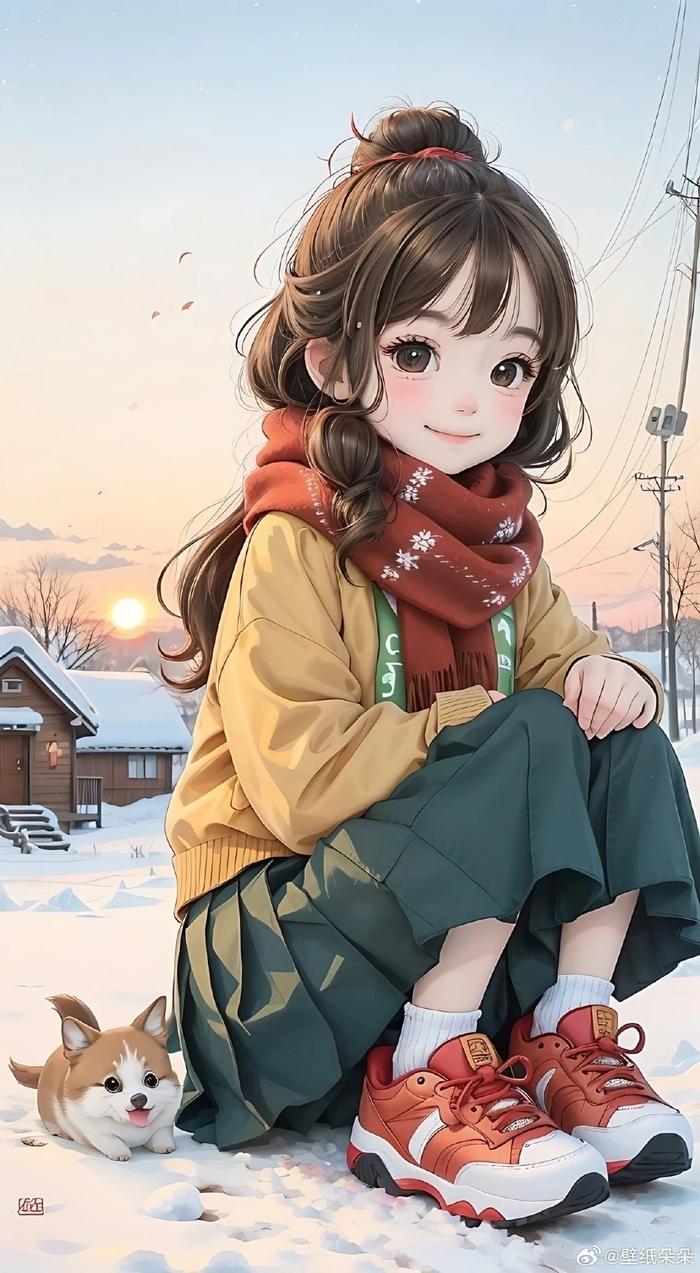 冬季雪景女生壁纸