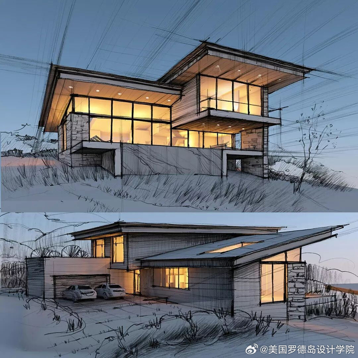 建筑师的手绘草图,线条工整,流畅,每一张都堪称艺术品__财经头条