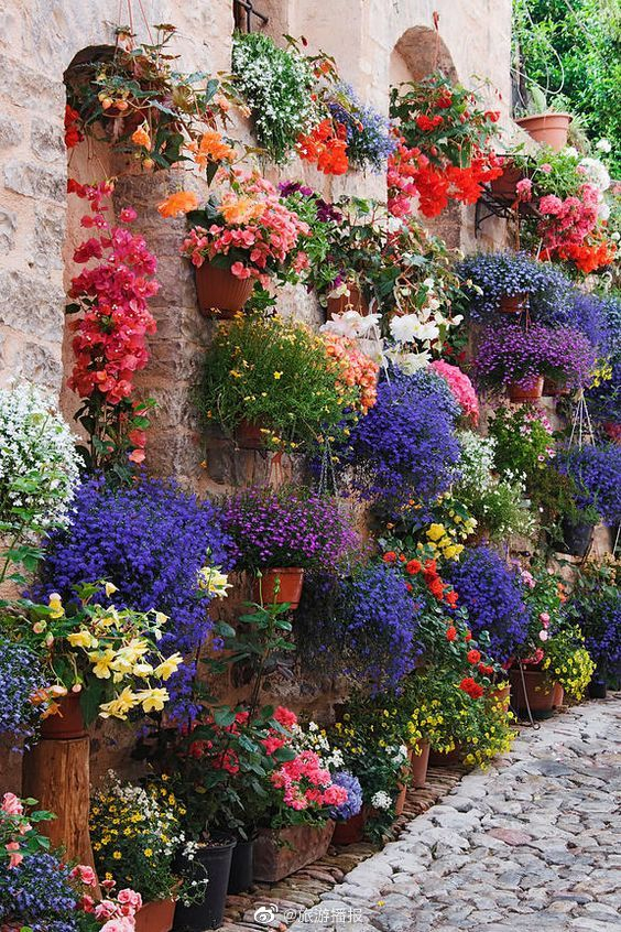 意大利小镇斯佩罗开满鲜花的小巷