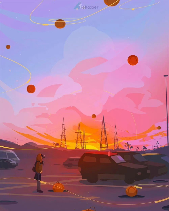 一组蓝紫色调调的梦幻景观好喜欢插画师tektober