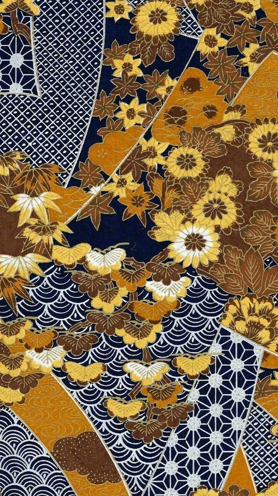 日式传统纹样 · 和风绘,色彩绚丽! :yuzen chiyogami washi