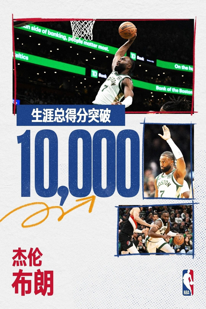 绿军的杰伦布朗今天砍下26分迎来了个人职业生涯里程碑