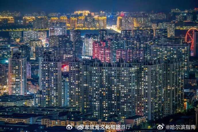 哈尔滨的夜晚是一幅流动的油画霓虹灯与月光交织