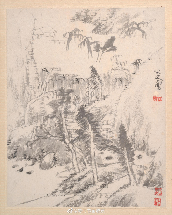 八大山人枯笔山水欣赏