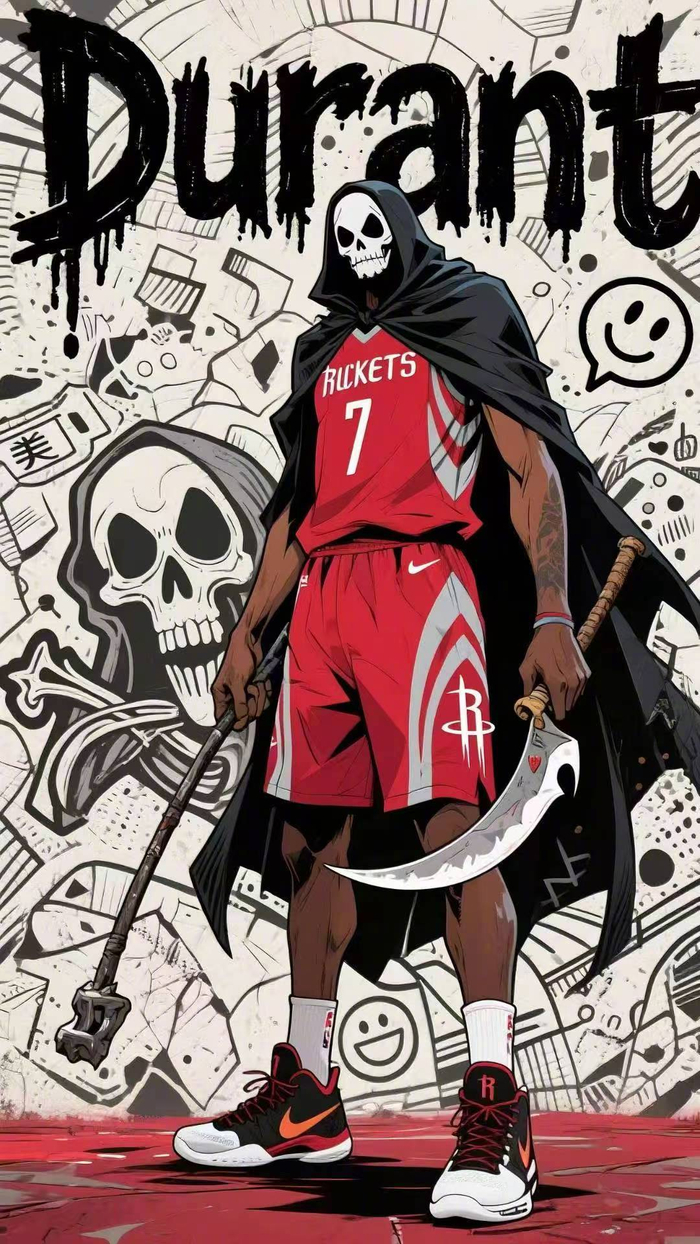 不愧是小帅!杜兰特身穿火箭球衣的高清卡通漫画壁纸