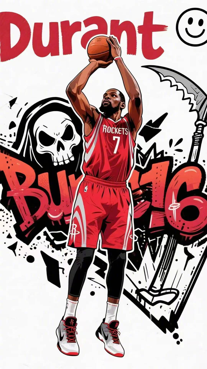 不愧是小帅!杜兰特身穿火箭球衣的高清卡通漫画壁纸