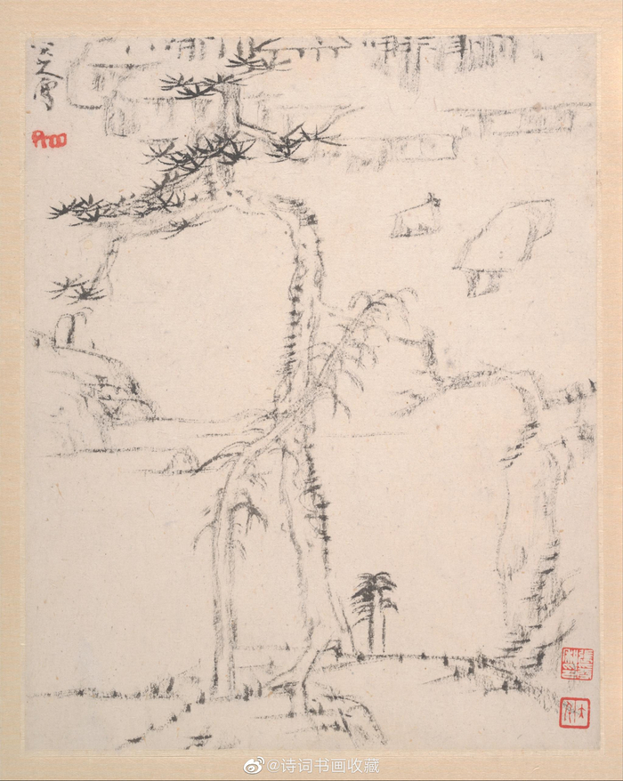 八大山人枯笔山水欣赏