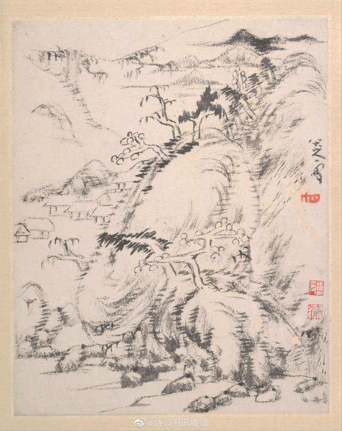 八大山人枯笔山水欣赏