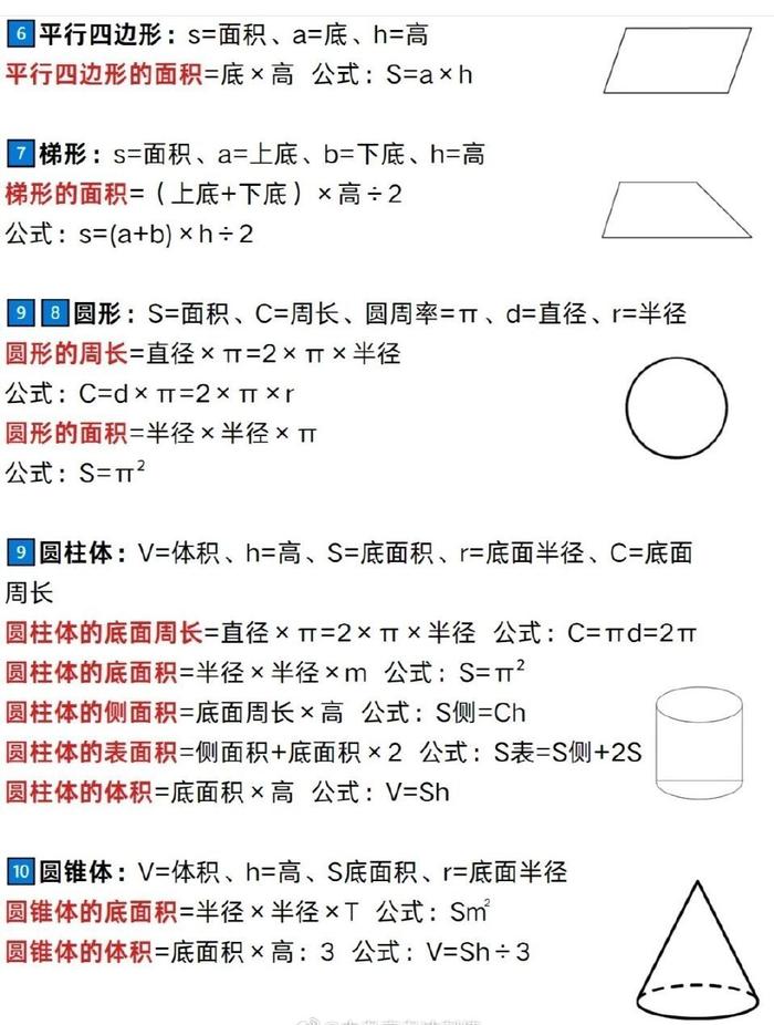 圆柱的表面积公式文字图片