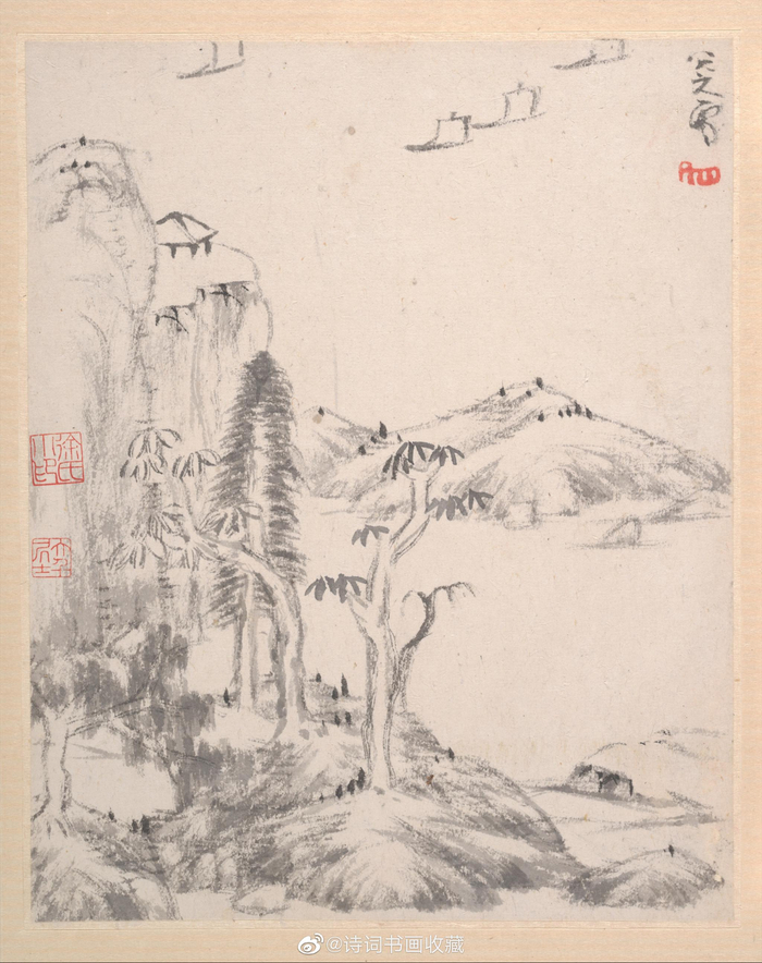 八大山人枯笔山水欣赏